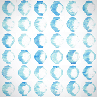 36 Moon Jars, 2020, 18 x 18 in., Mixed Media on Wood.JPG