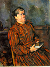 006-7 Paul Cezanne (1839-1906) Madame Cezanne Marie Hortense Fiquet in a Red Stripped Dress 1892.jpg