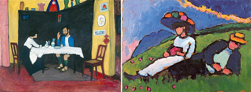 Gabriele Münter, Kandinsky und Erma Bossi am Tisch (Nach Tisch) [Kandinsky and Erma Bossi at the Table (After the Meal)], 1912- blue.jpg