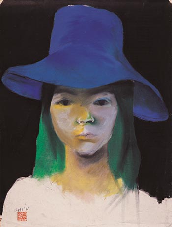 최욱경, 자화상(푸른 모자를 쓰고), 1967년, 종이에 파스텔.jpg