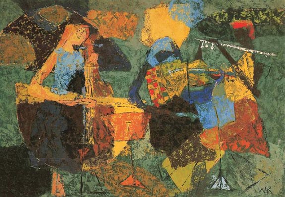 최욱경, 세 악사, 1959년, 종이에 포스터컬러, 102X72cm.jpg