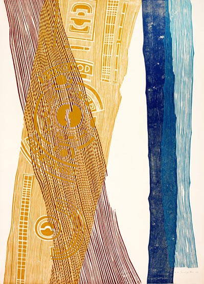 Seundja Rhee, Alphabet des lichens, 1972, woodcut in 4 colors, on Arches vellum 300 grammes, 105 x 75.4 cm,.jpg