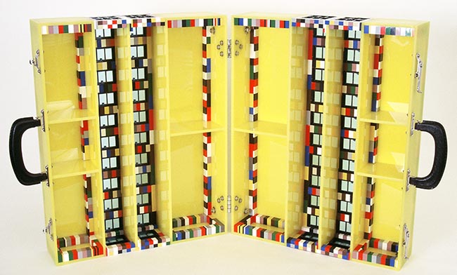 story yellow building (interior  detail), 2002, Legos, Plexiglas & Stainless steel, H15 x W20xD4 inches.jpg
