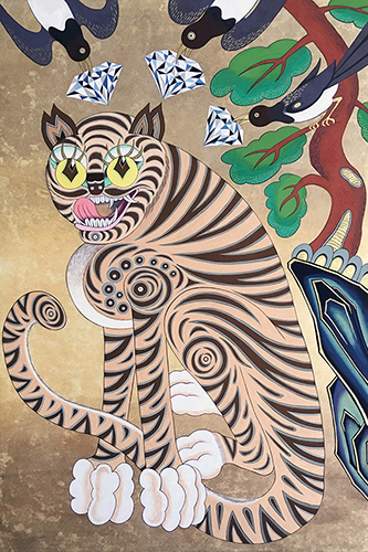 Korean tiger awaiting fortune under a pine tree.JPG